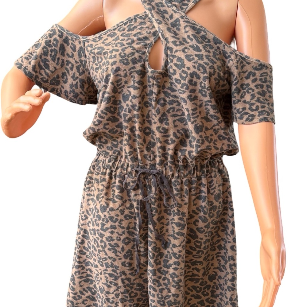 VENUS Tan Leopard-Print Women's Shorts Romper